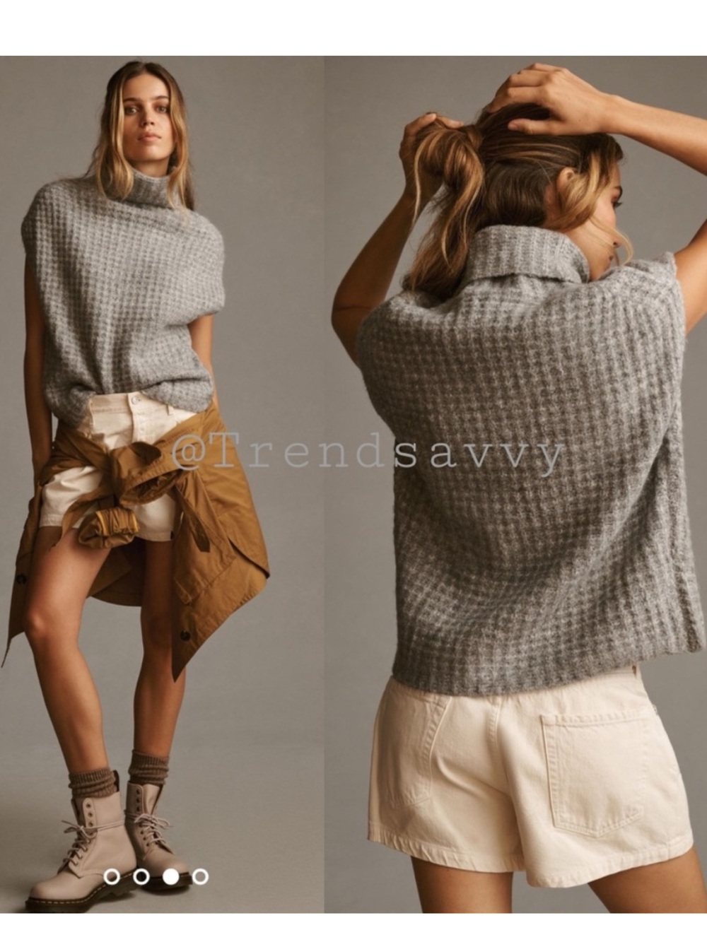 ANTHROPOLOGIE John + Jenn Oversized High Neck Sweater Vest Top Grey Size XL NWT